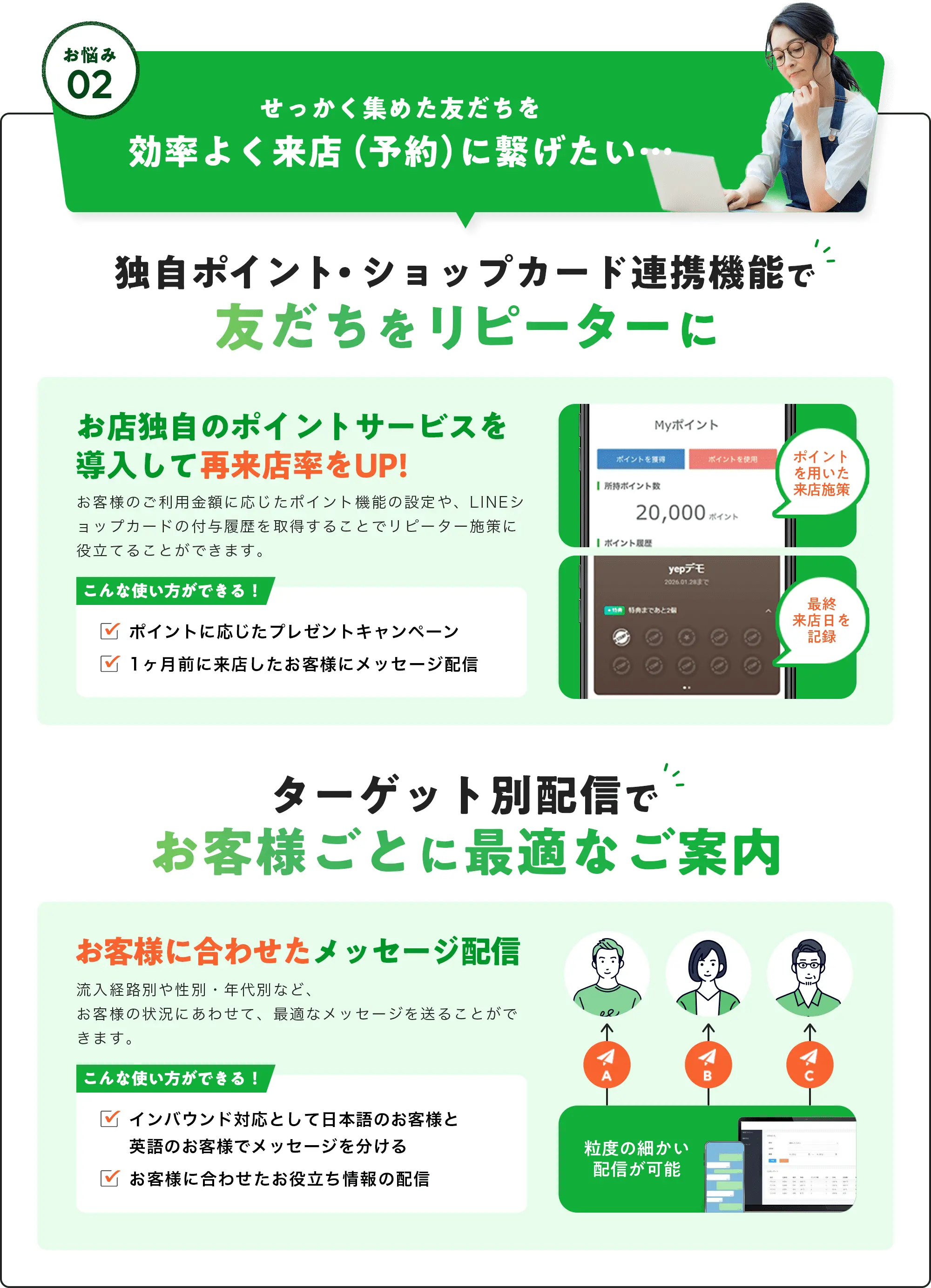 独自のポイント・ショップカード連携機能で友だちをリピーターに